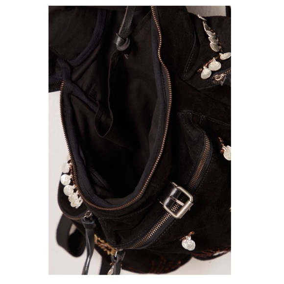 Free People Versailles Suede Black And Gold Embroidered Backpack NWT - Picture 4 of 11